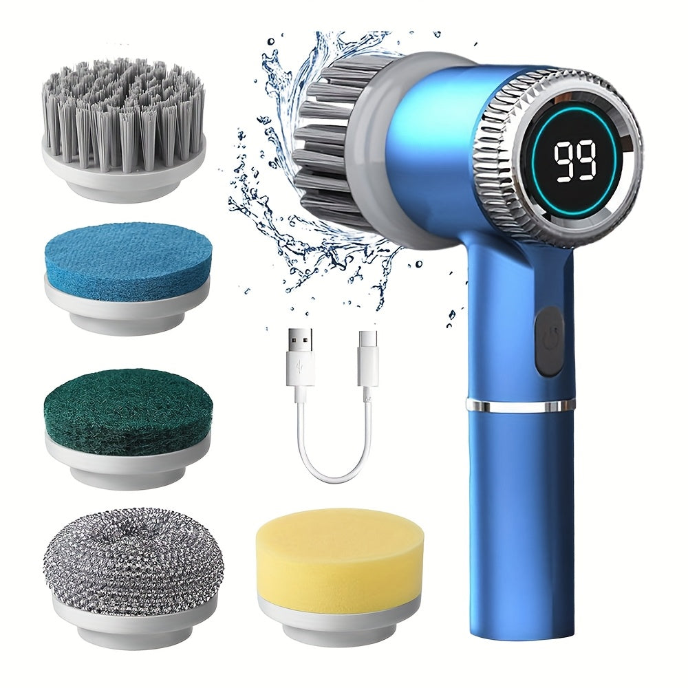 Brosse de Nettoyage Electrique Rotative Sans Fil Rechargeable USB - Multifonction Salle de Bain Cuisine Bleu Blanc