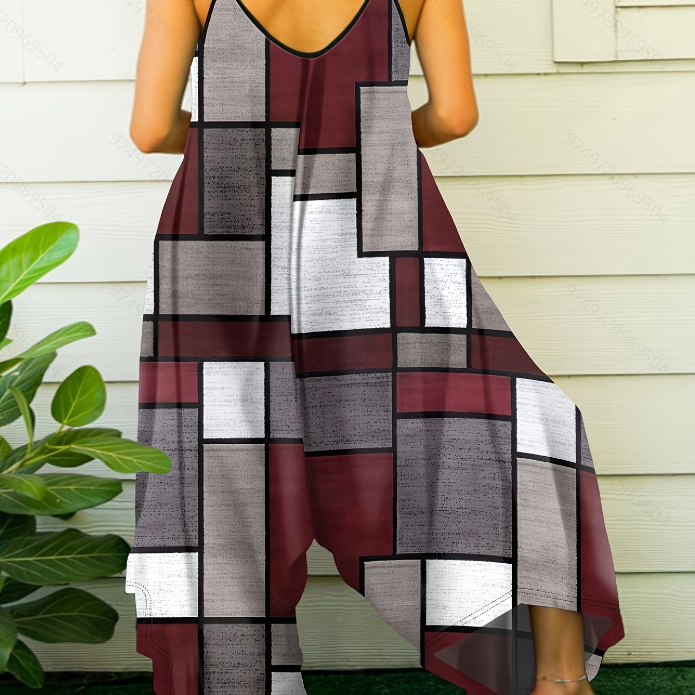Combinaison d'Été à Bretelles Imprimé Géométrique – Tissu Extensible, Style Élégant | Grande Taille L au 4XL
