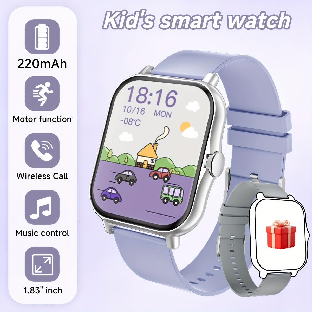 Montre Connectee Enfants Ados Ecran Tactile - Podometre, Musique, Calendrier, Alarme, Bracelet Silicone, 6 Coloris