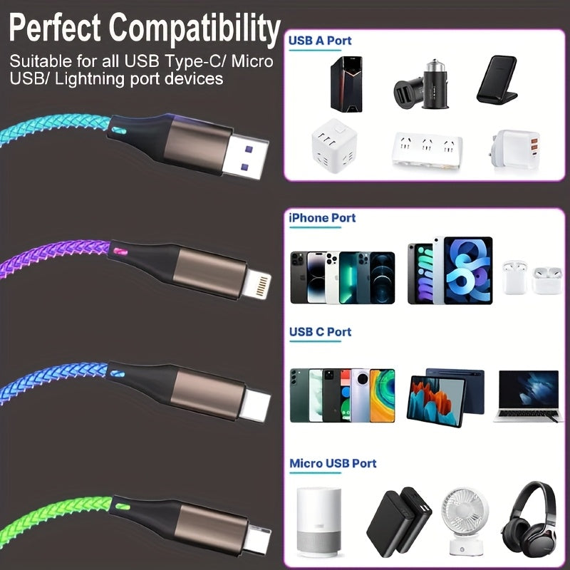 Cable Charge 3-en-1 USB-C vers Lightning 120cm - Transmission Donnees, 5-10W, Plastique Resistant