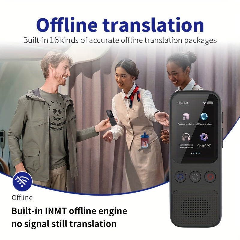 Traducteur Vocal Bidirectionnel Hishell - 138 Langues, Hors Ligne, Ecran Tactile HD 2 pouces, WiFi, USB-C