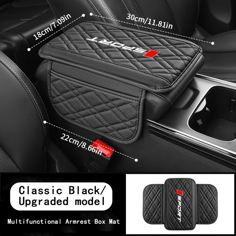 Coussin d'Accoudoir Voiture Cuir PU – Style Sportif avec Poches de Rangement