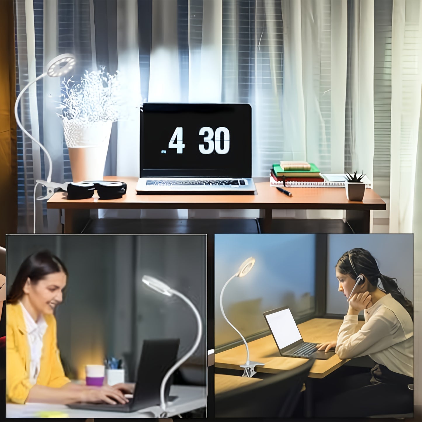 Lampe de bureau LED pince USB - Bras flexible 360° luminosité réglable