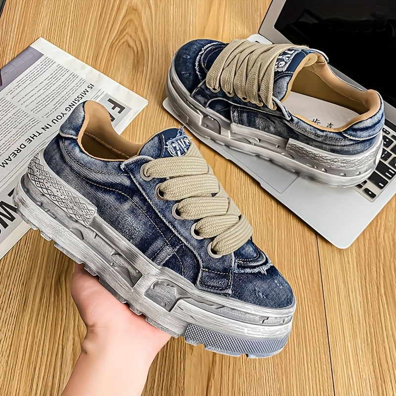 Chaussures Décontractées Homme — Denim Délavé Rétro, Semelles Épaisses, 3 Coloris, EU 38.5-43