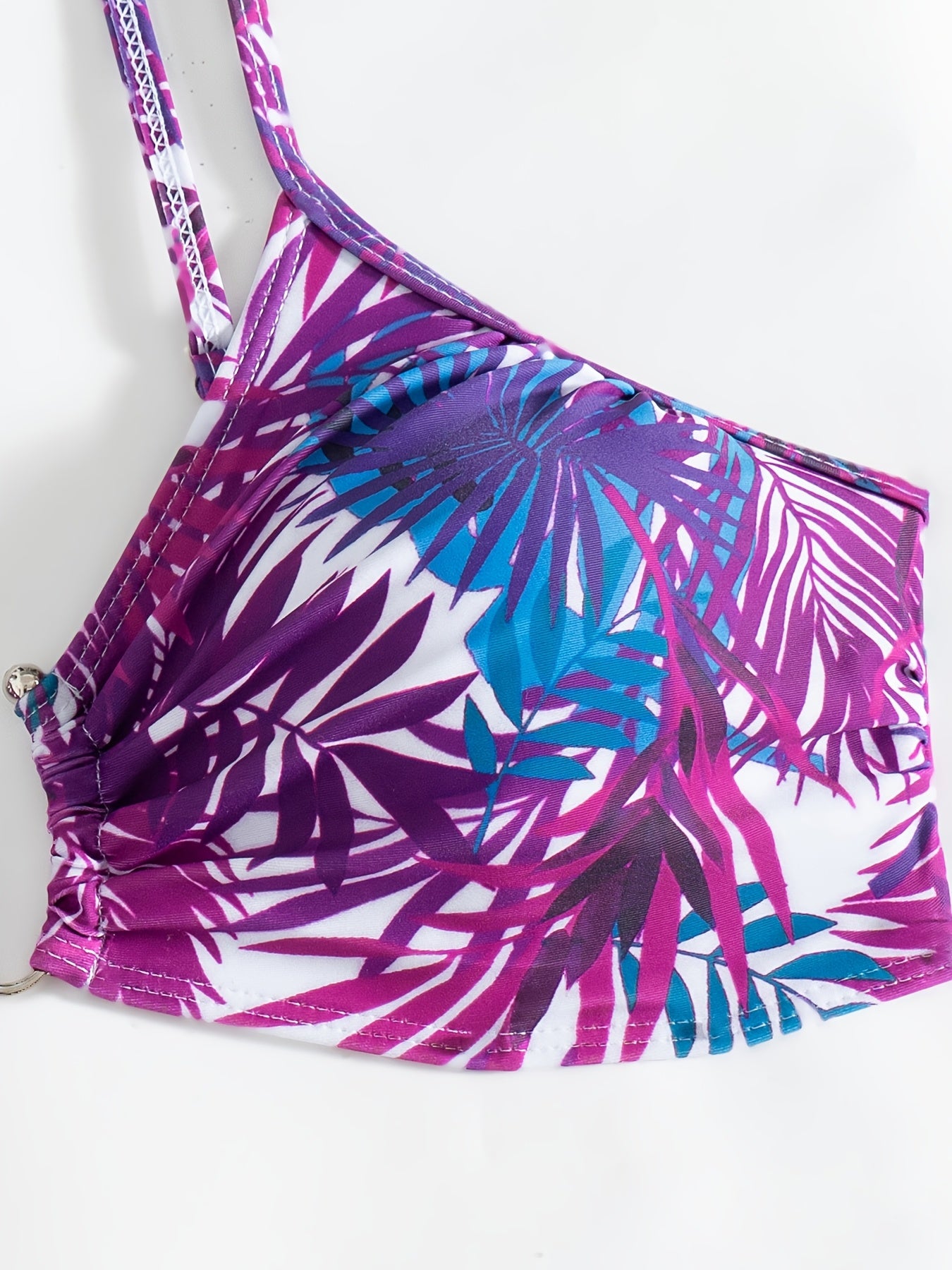 Ensemble Bikini 3 Pieces Femme - Motif Tropical, Col en V, Manches Longues