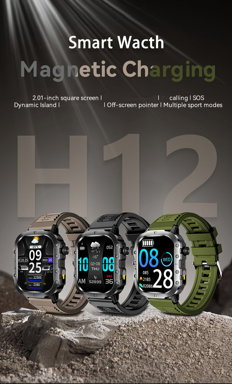 Montre Connectée Homme Paearofero — Cadran Carré 5,1cm, Bracelet Silicone, Appel & Suivi, 3 Coloris