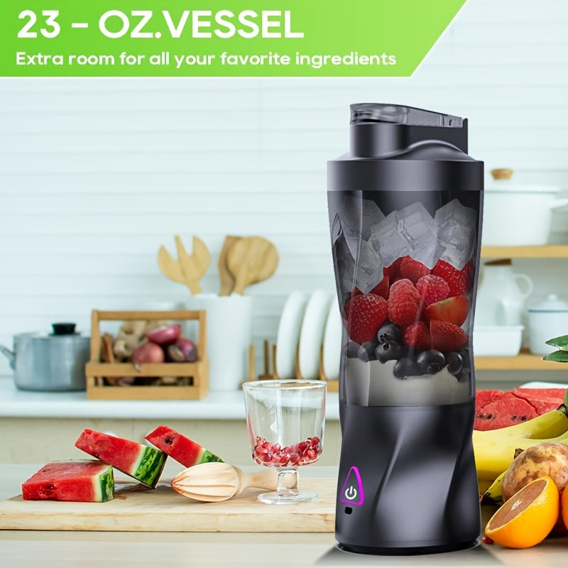 Mixeur extracteur de jus portable rechargeable USB 700 ml - Lames inox, 22000 tr/min, smoothies milkshakes, noir