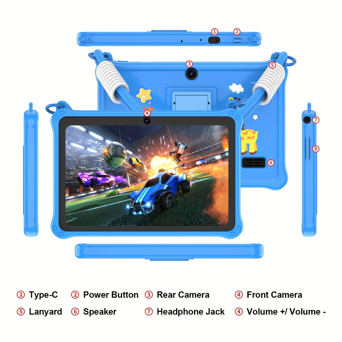 Tablette Enfants 7 Pouces Android 13 - Etui de Protection, 2GB RAM + 32GB ROM, Processeur Quadricœur, Double Camera, Wi-Fi, USB-C, 3 Ans et Plus
