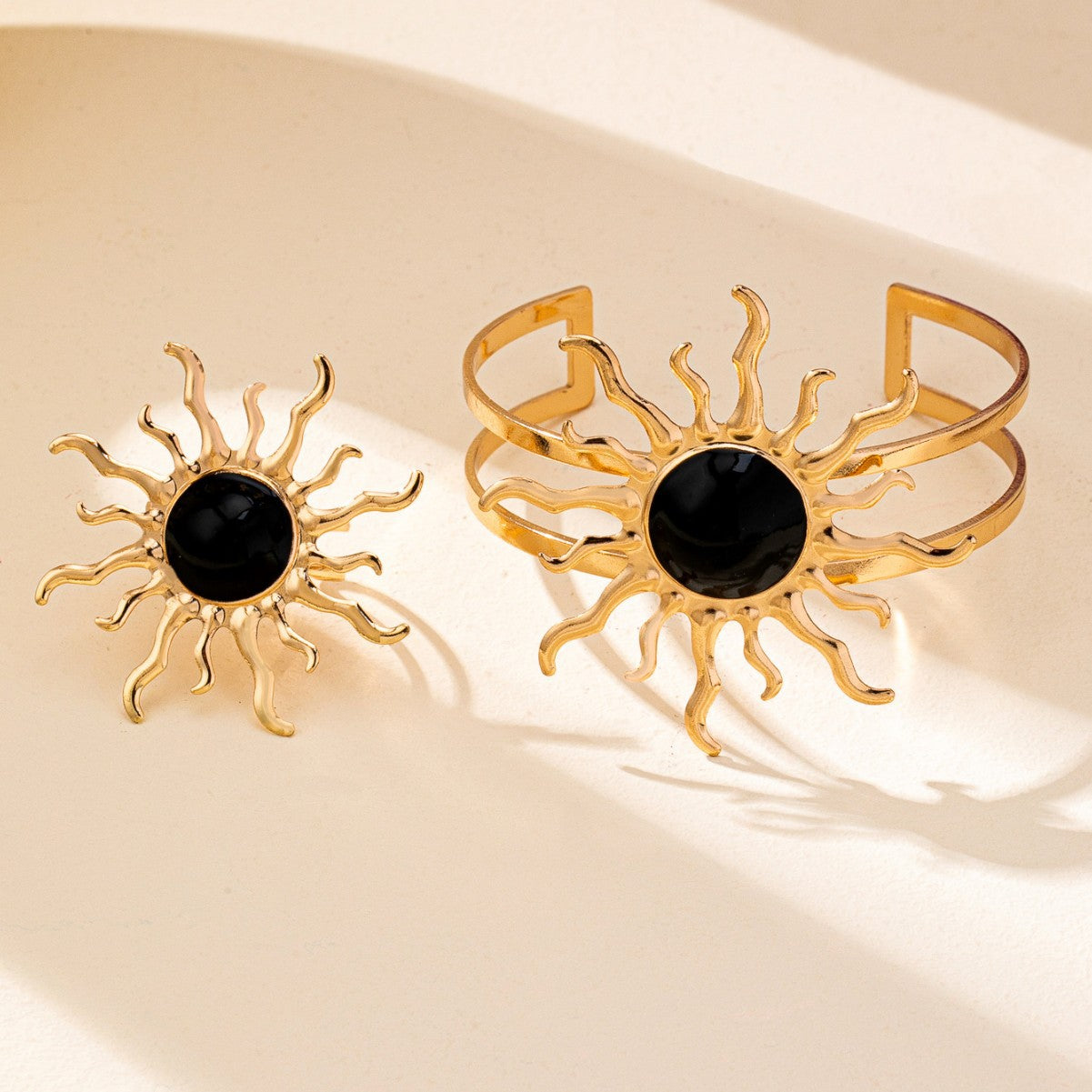 Ensemble Bracelet et Bague Tournesol Femme Alliage Electroplate - Rose Noir Violet