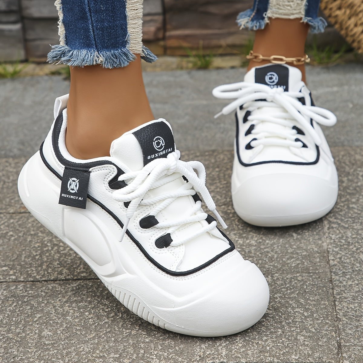 Chaussures Tendance Femme Toutes Saisons — Semelle Épaisse, Lacets, 2 Coloris, EU 35.5-39