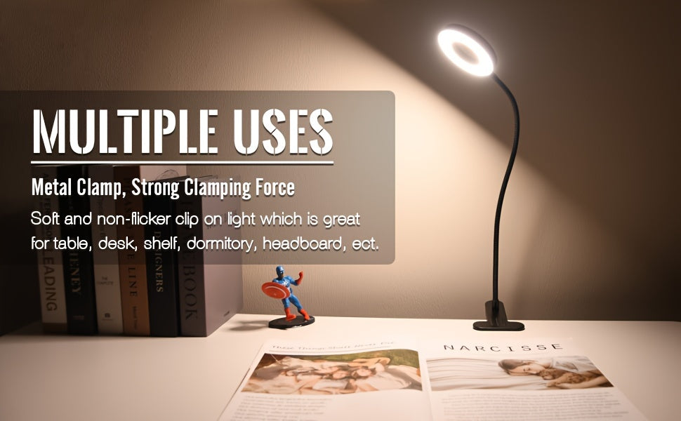 Lampe de bureau LED pince USB - Bras flexible 360° luminosité réglable