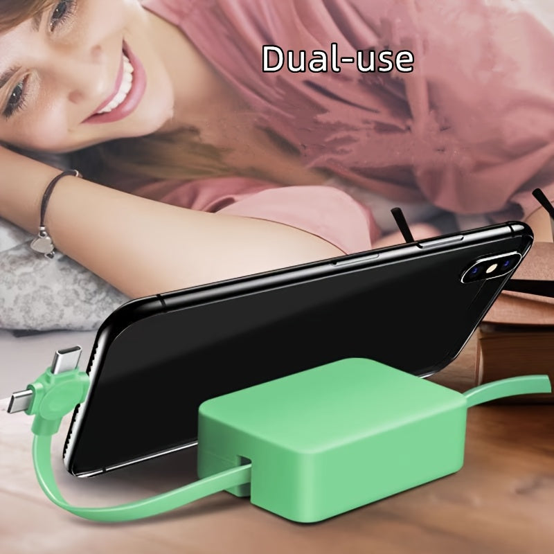 Cable USB 3-en-1 Retractable avec Support Telephone – Charge Rapide 18W, Transfert Donnees, 100cm | 8 Coloris