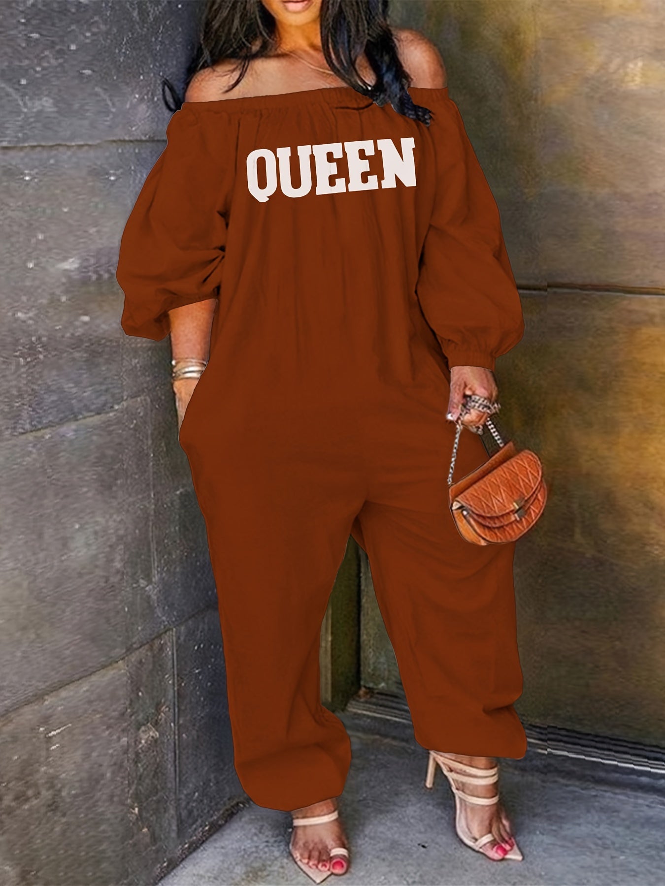 Combinaison Longue Brodée QUEEN pour Femme – Épaules Dénudées, Style Décontracté Élégant | 8 Coloris | S au XXL
