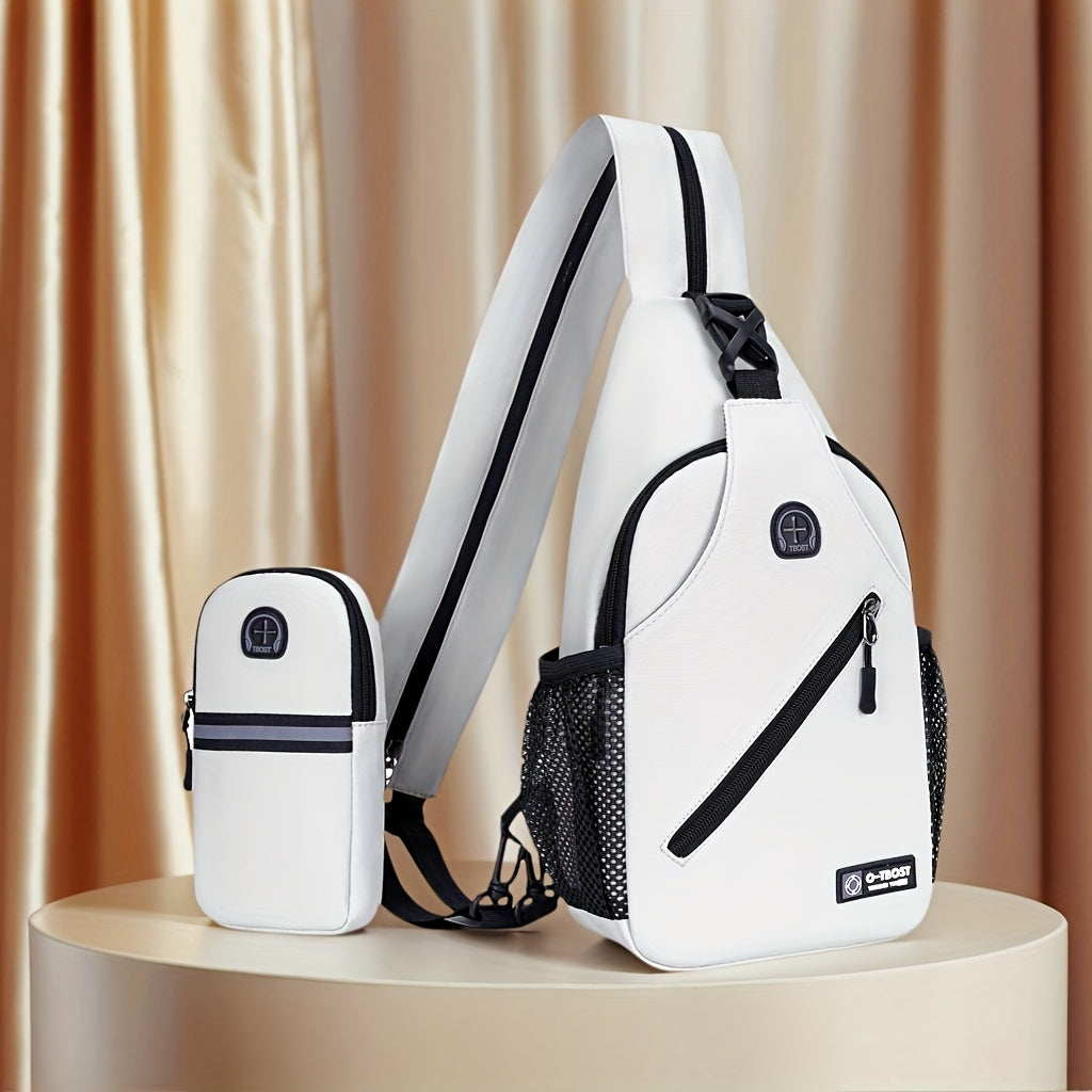Sac a Dos Sport avec Pochette Telephone - Tissu Oxford Fermeture Eclair Blanc Noir