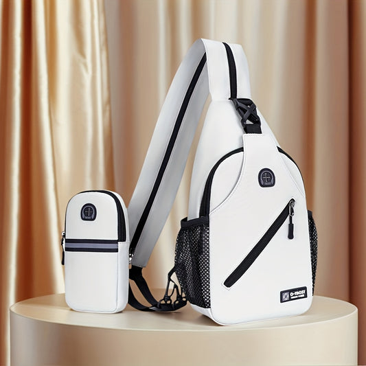 Sac a Dos Sport avec Pochette Telephone - Tissu Oxford Fermeture Eclair Blanc Noir