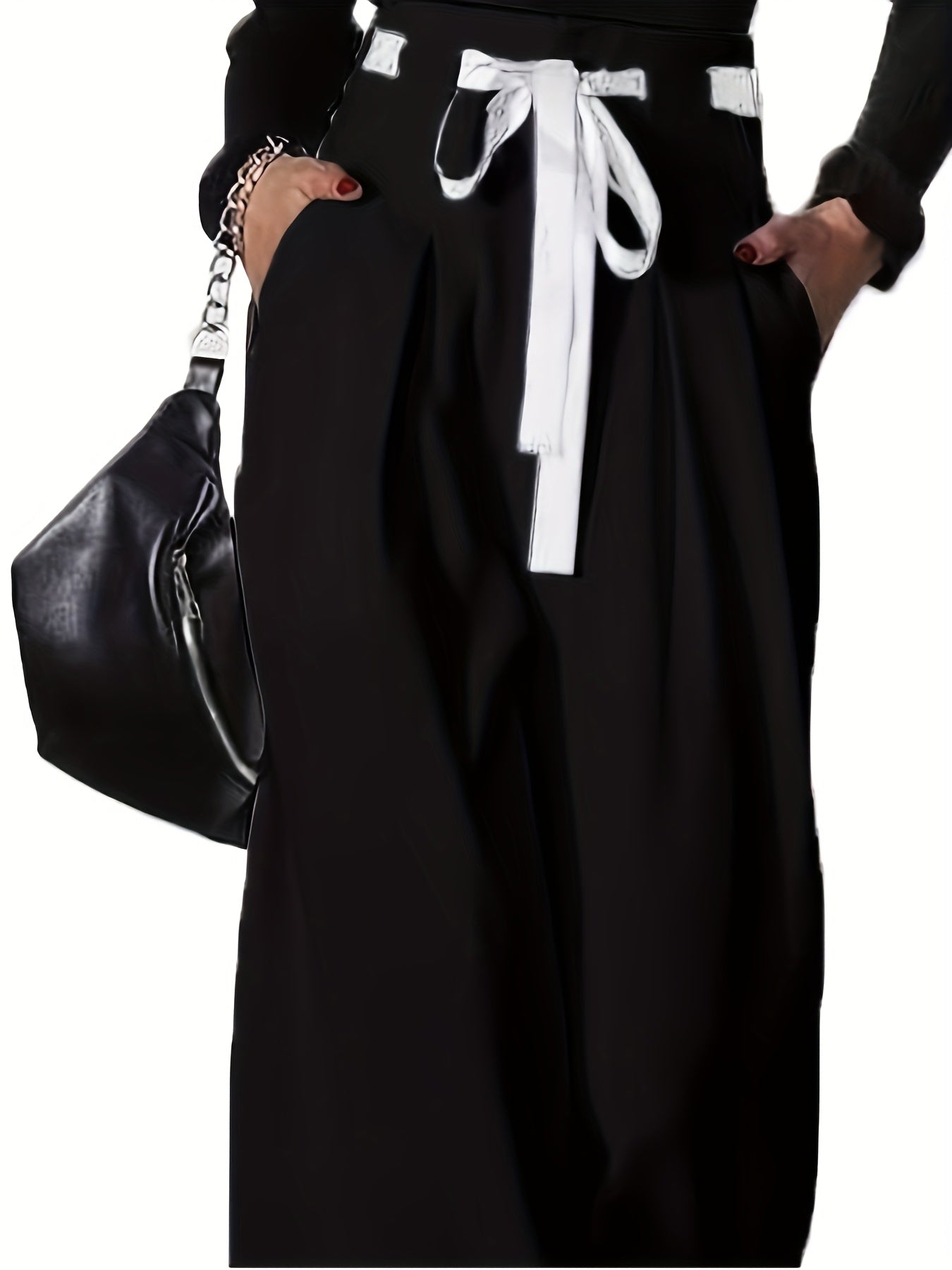 Pantalon Large Femme - Jambes Larges, Ceinture Incluse, Coupe Ample, Style Elegant