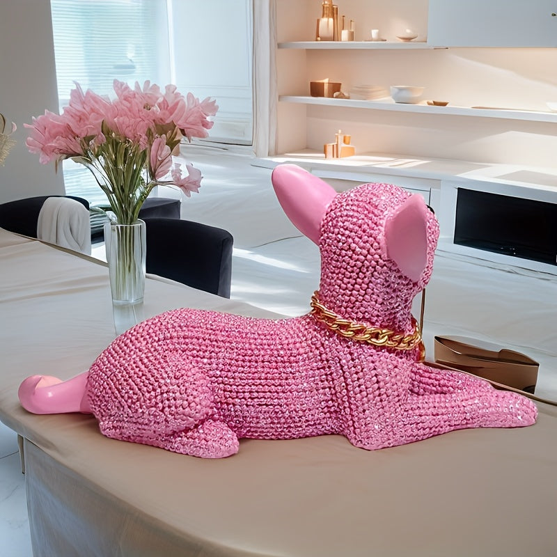Statue Décorative Chihuahua Rose en Résine — Figurine Chien, Détail Précis, Intérieur