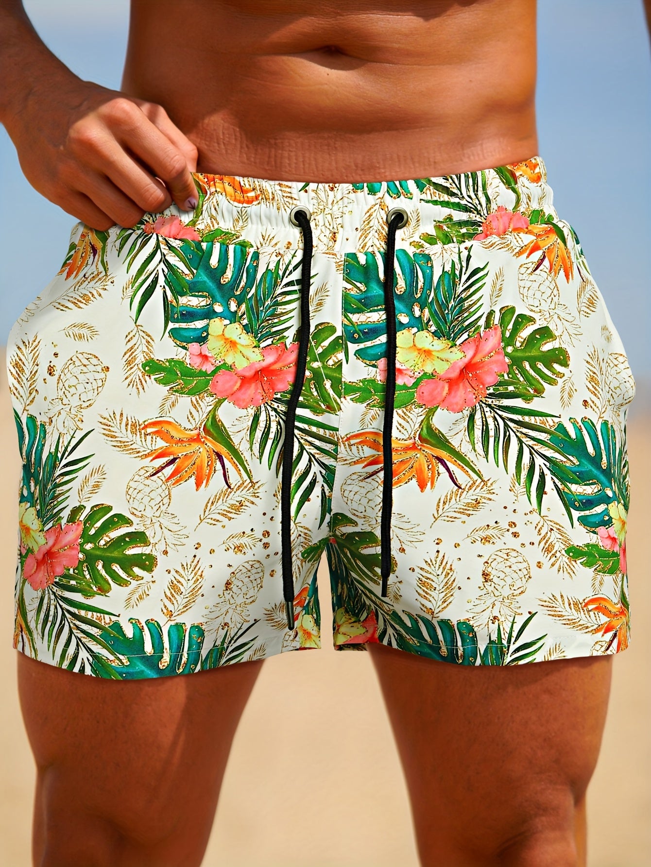 Short de Bain Homme Imprime Floral - Ceinture Elastique, Doublure Maille, 95% Polyester, Style Sport, 5 Coloris, FR XS au FR XXL