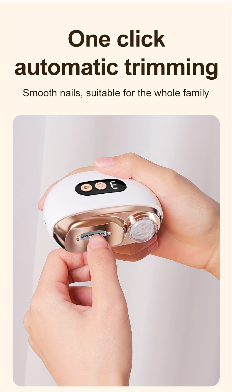 Coupe-ongles electrique 2 en 1 - Manucure, polissage, anti-coupure, eclairage, recharge USB, blanc ou orange