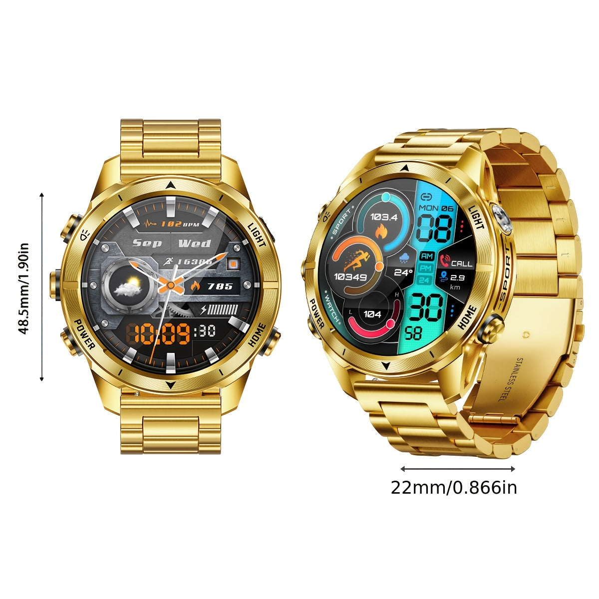 Montre Connectée Bracelet Acier Doré — Écran IPS 1,53" Tactile HD, Bluetooth 5.3, Batterie 515mAh