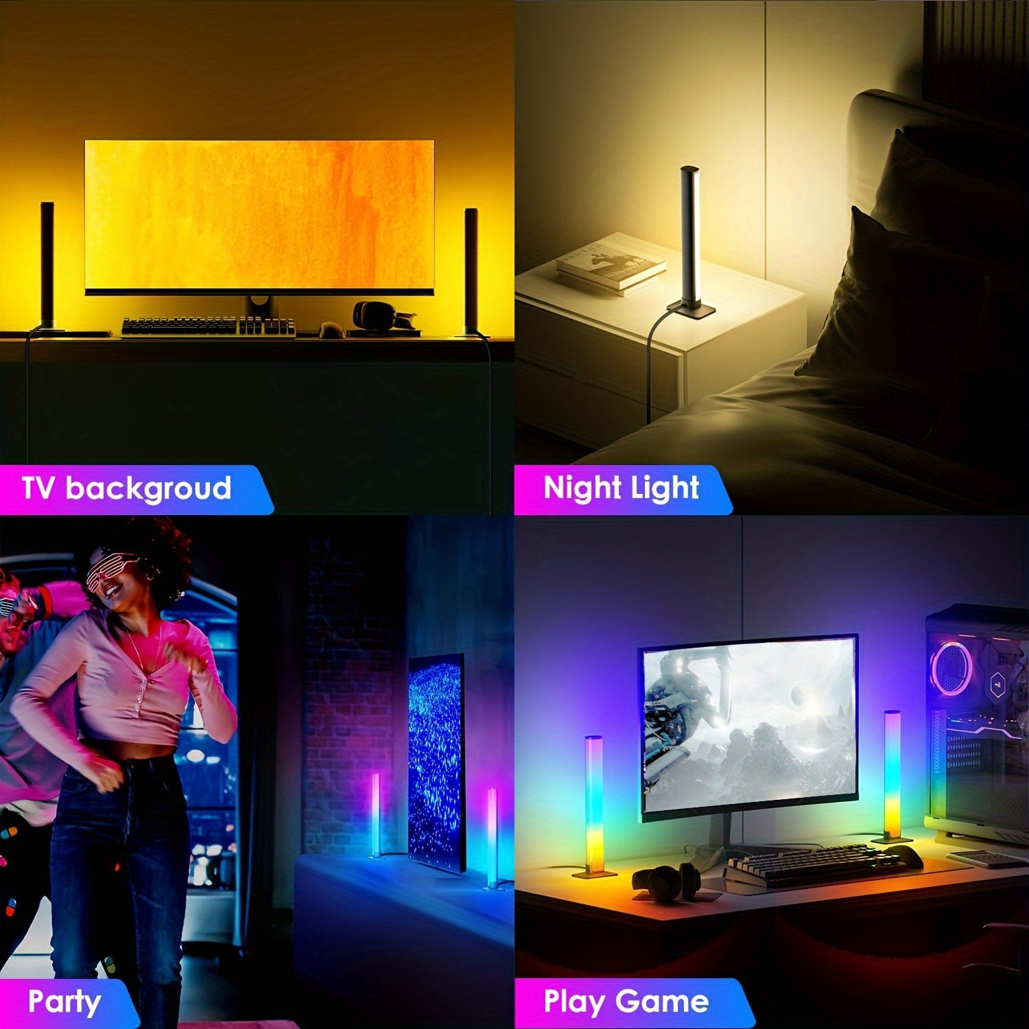 Barres lumineuses LED intelligentes, lot de 2, RVB avec synchronisation musicale - Topdecheztop.fr