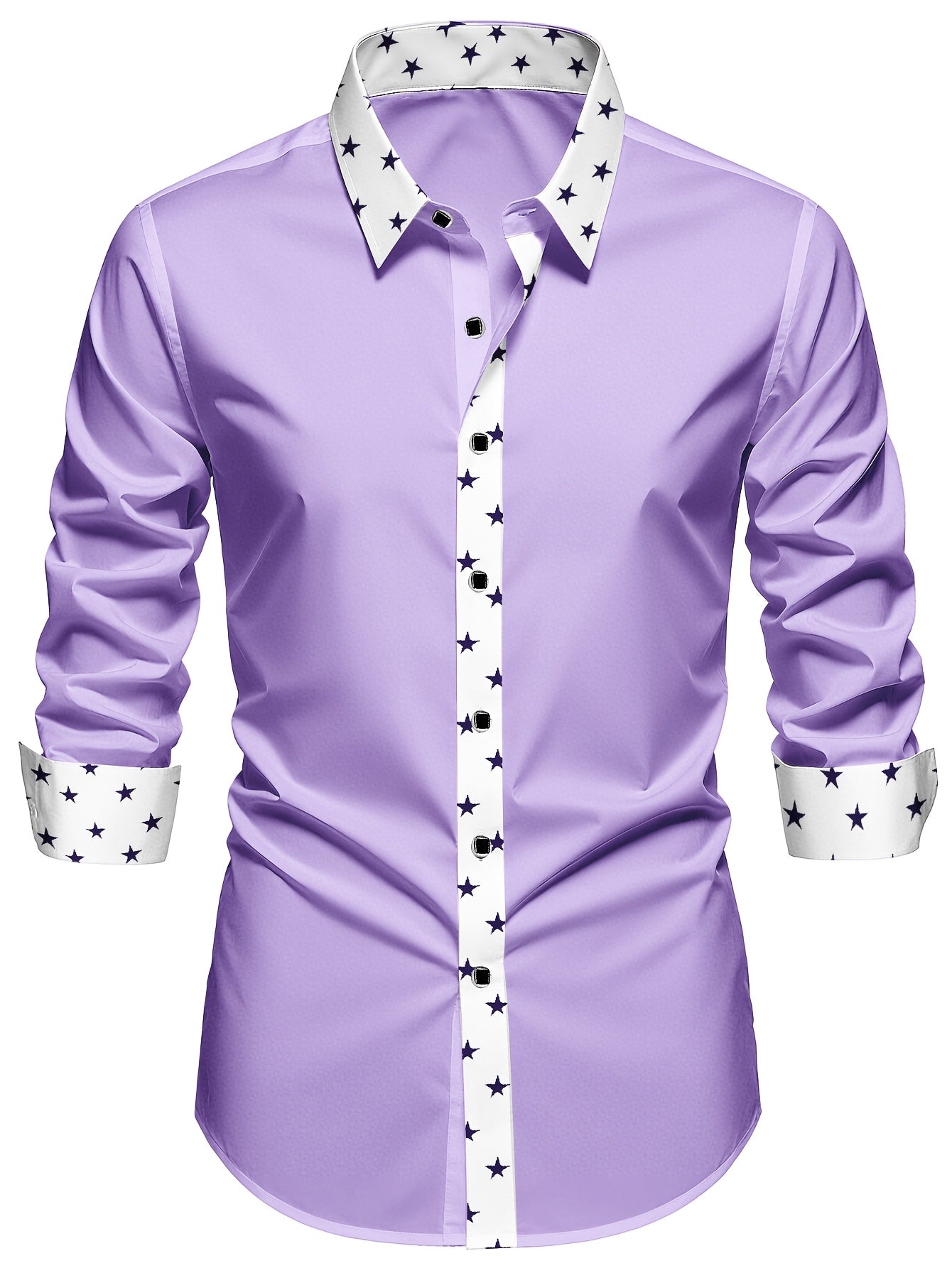 Chemise Homme Manches Longues Motif Galaxie Etoiles - Slim Col Revers Polyester