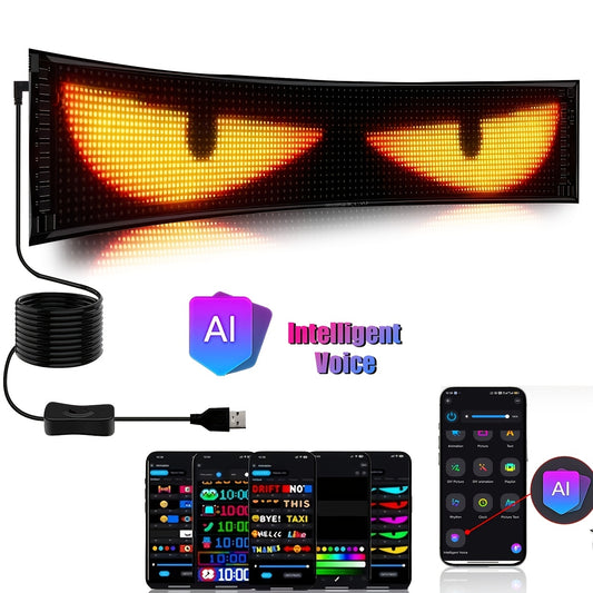 Ecran LED Flexible Controle Vocal Sans Fil Application IA - Lunette Arriere Voiture Vitrine Magasin 3 Tailles