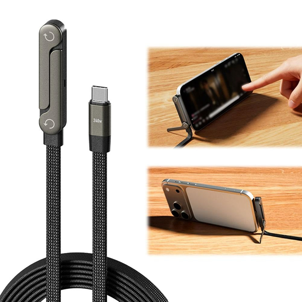 Cable USB-C Pliable 240W 2-en-1 avec Support Telephone Integre