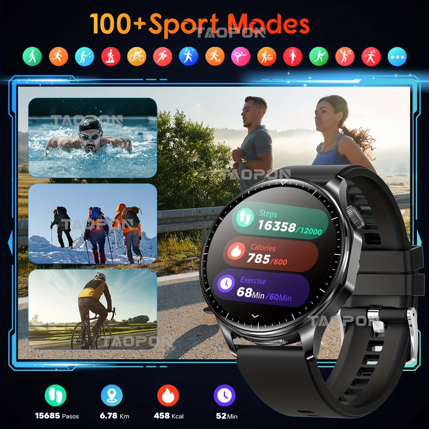 Montre Connectée 2-en-1 TAOPON – Écran AMOLED HD, Appels Sans Fil & Modes Sportifs | Homme & Femme