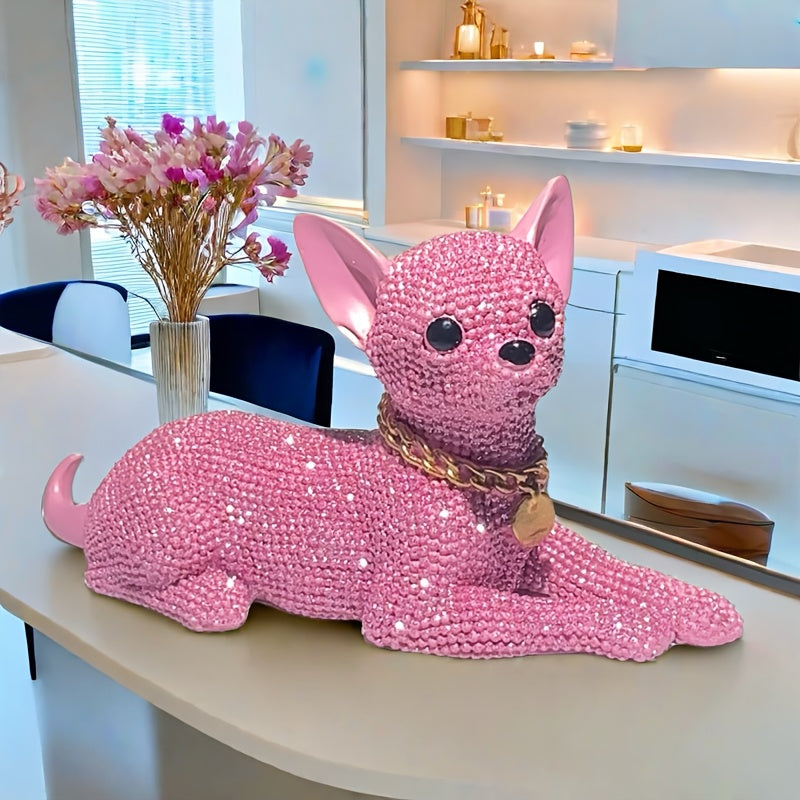 Statue Décorative Chihuahua Rose en Résine — Figurine Chien, Détail Précis, Intérieur