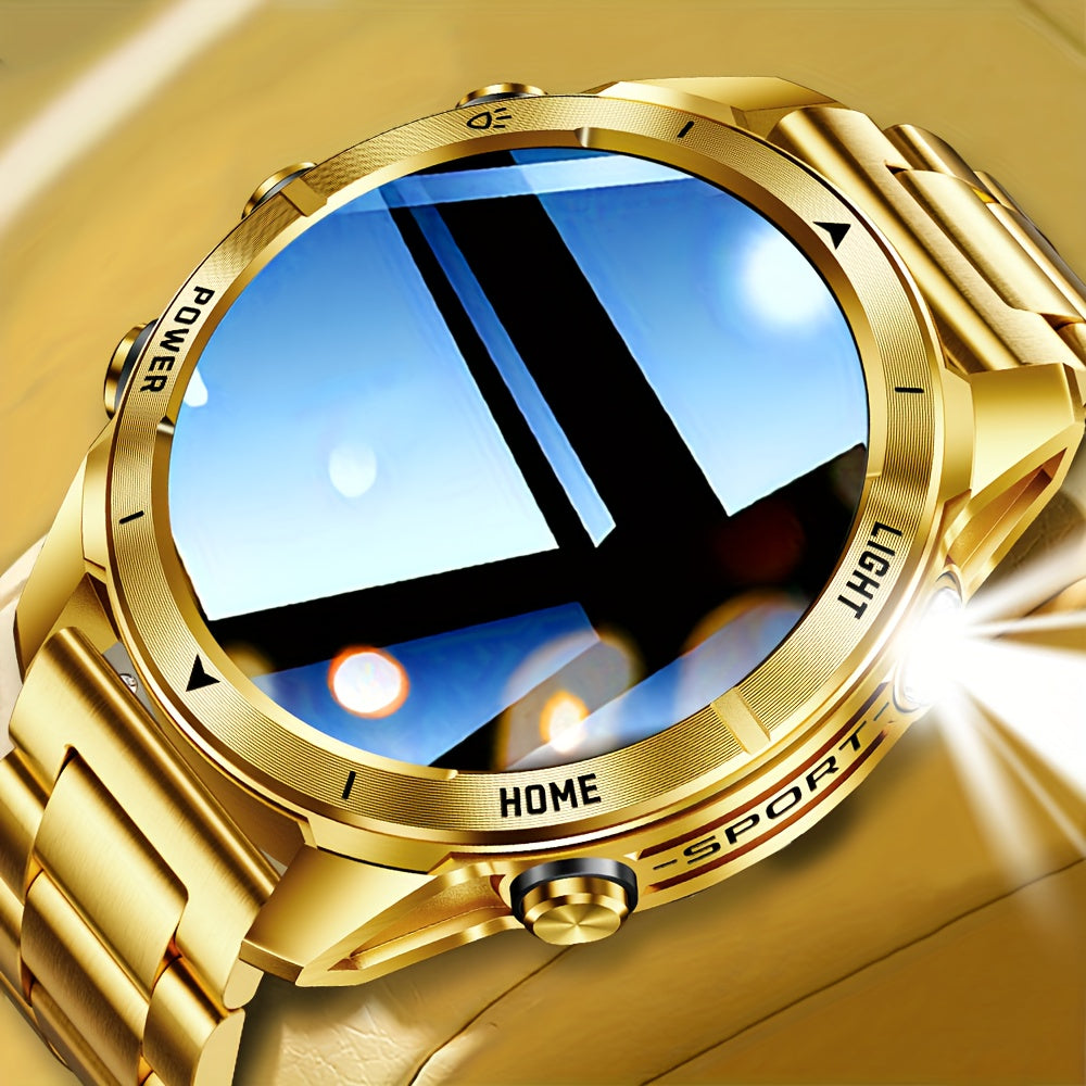 Montre Connectée Bracelet Acier Doré — Écran IPS 1,53" Tactile HD, Bluetooth 5.3, Batterie 515mAh