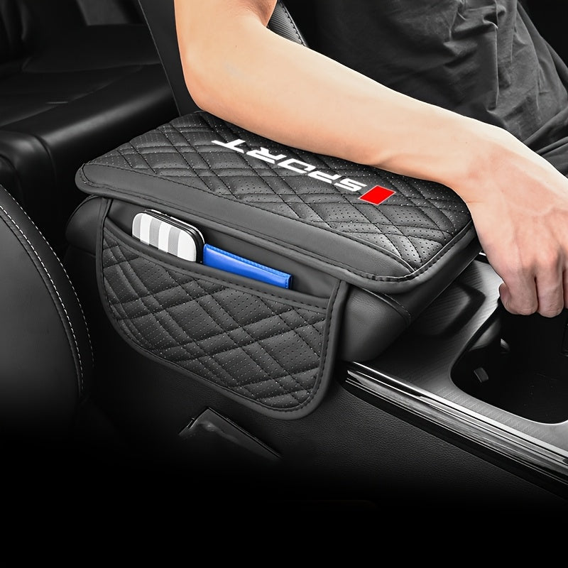 Coussin d'Accoudoir Voiture Cuir PU – Style Sportif avec Poches de Rangement