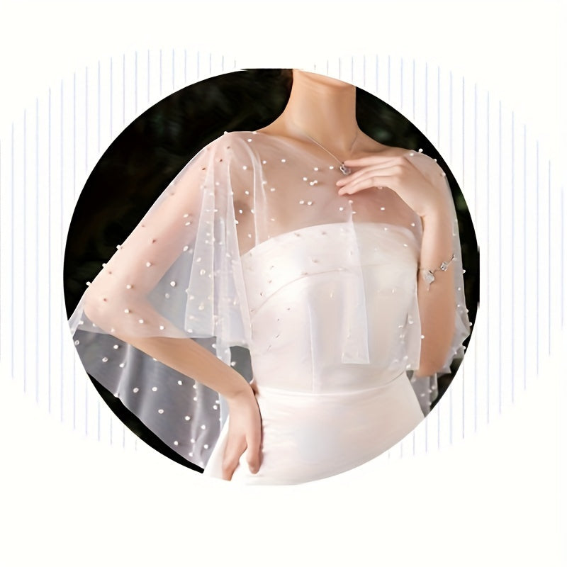 Cape Elegante en Tulle Brode Femme - Blanc, Legere et Fluide, Soiree, Mariage, Occasions Festives