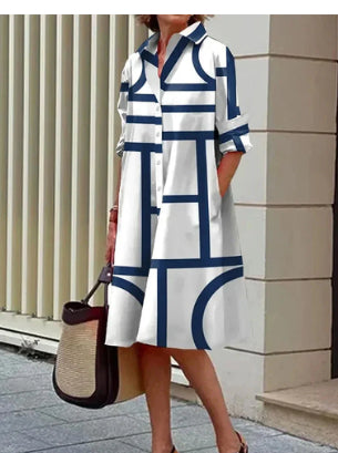 Robe Chemise Imprimé 3D Femme – Manches Courtes, Coupe Trapèze, Grande Taille