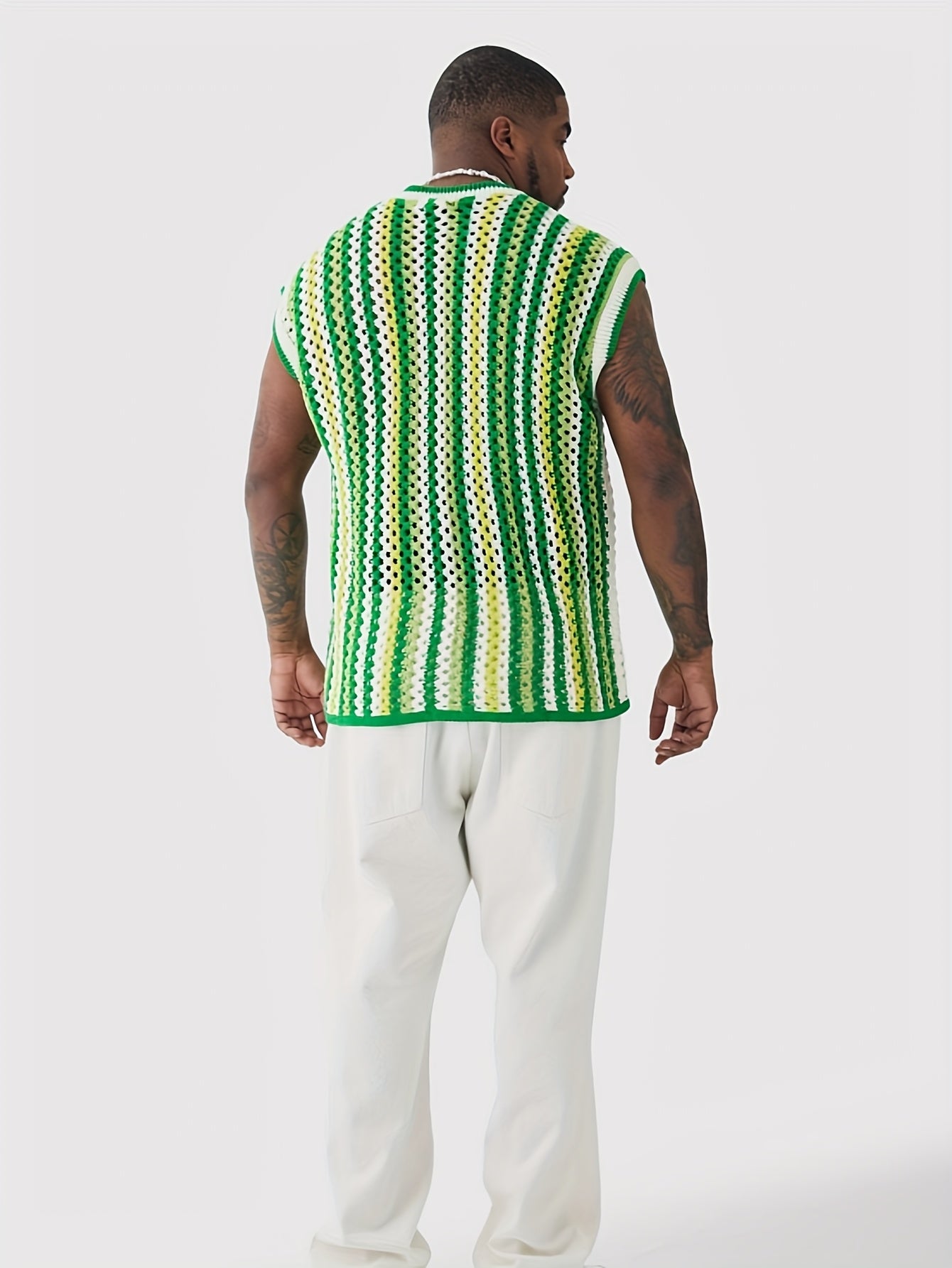 Gilet Ajoure Crochet Col V Sans Manches - Style Vacances Rayures FR S a XXL