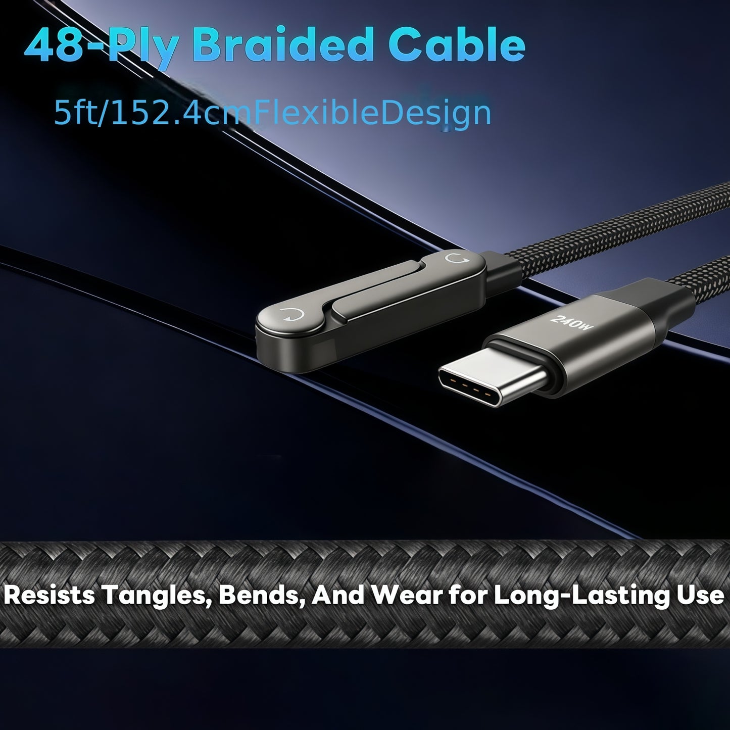 Cable USB-C Pliable 240W 2-en-1 avec Support Telephone Integre