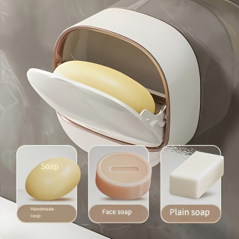 Porte-Savon Mural Etanche - Couvercle et Bac de Recuperation, Plastique, 3 Coloris