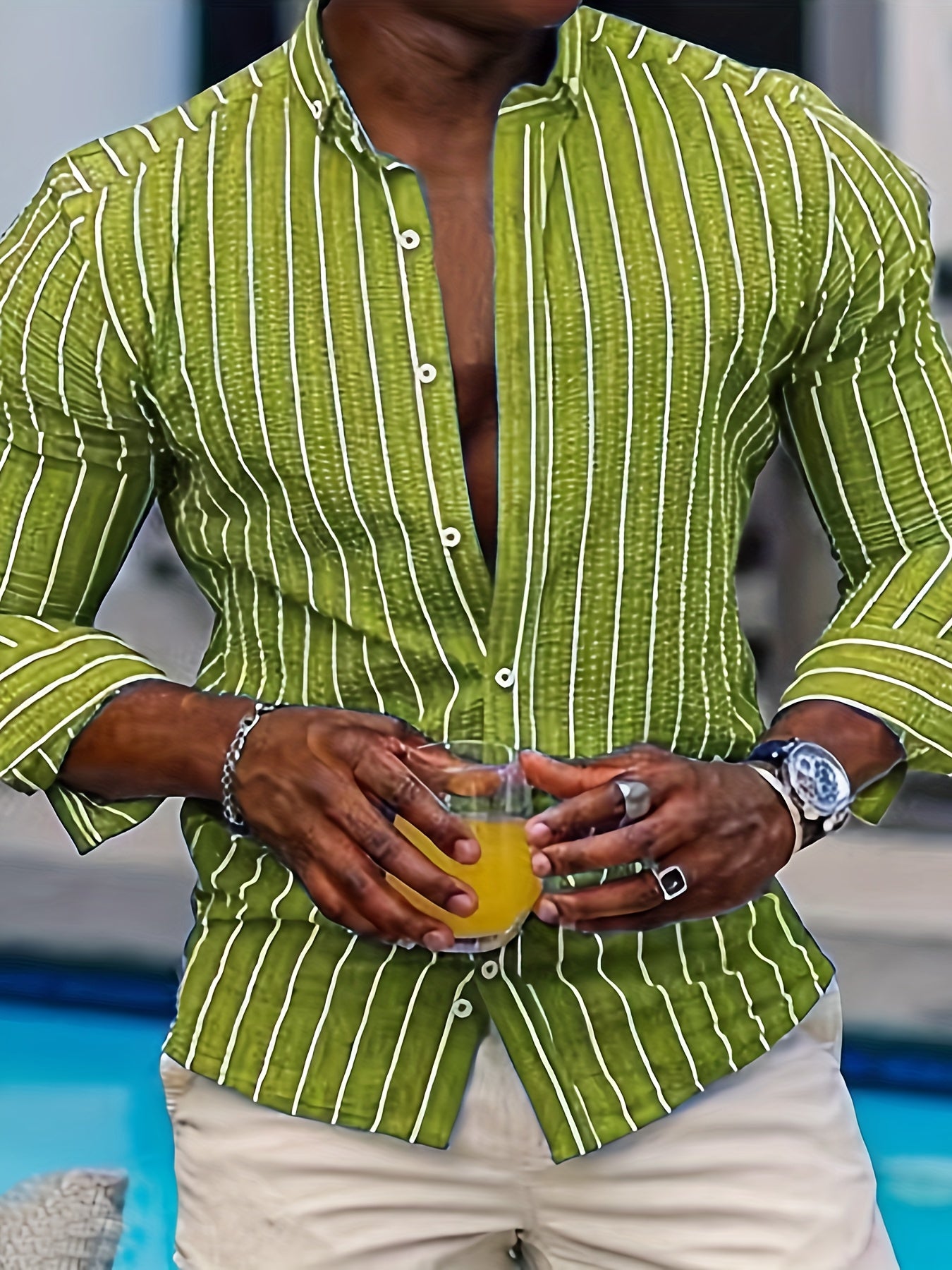 Chemise Homme Manches Longues Rayures – 95% Polyester 5% Élasthanne, Coupe Ample, 3 Coloris XS-XXXL