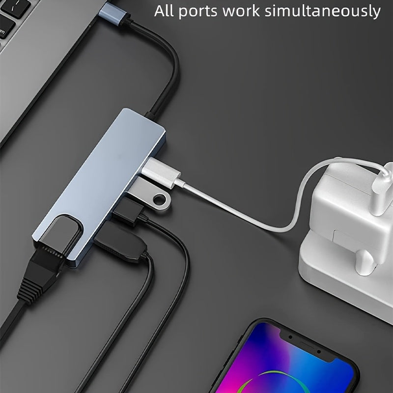 Hub USB-C 5 en 1 - HDMI 4K Ethernet 4 Ports USB Type-C