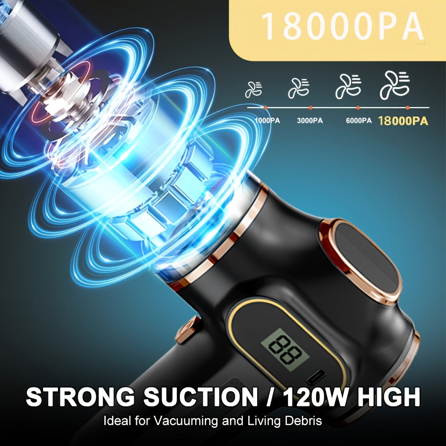 Aspirateur portable sans fil 2 en 1 BELIBUY - 18000 Pa, souffleur, ecran LED, recharge USB, noir ou bleu