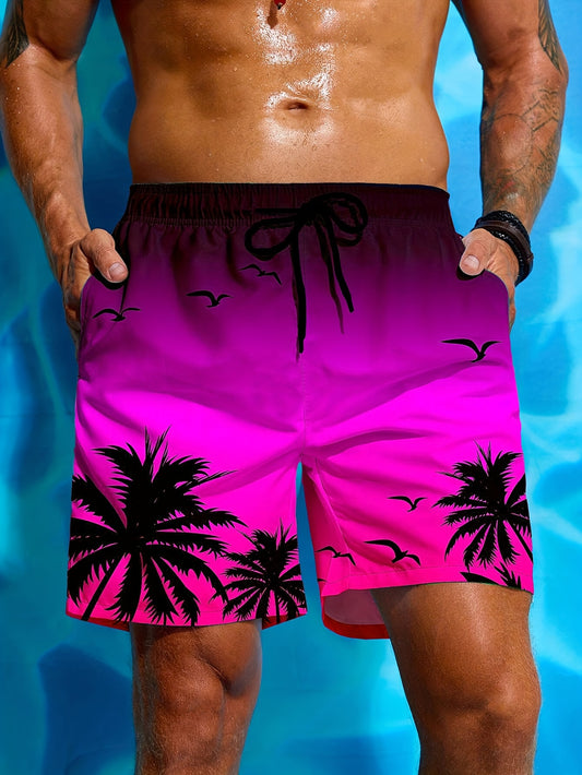 Short de Plage Homme Imprime Palmier 3D Tropical - Cordon de Serrage, Coupe Standard, 3 Coloris, FR S au FR XXL