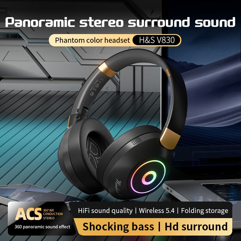 Casque Sans Fil Pliable avec Lumières LED – Gaming & Musique, Batterie 200mAh & USB-C | Noir & Blanc