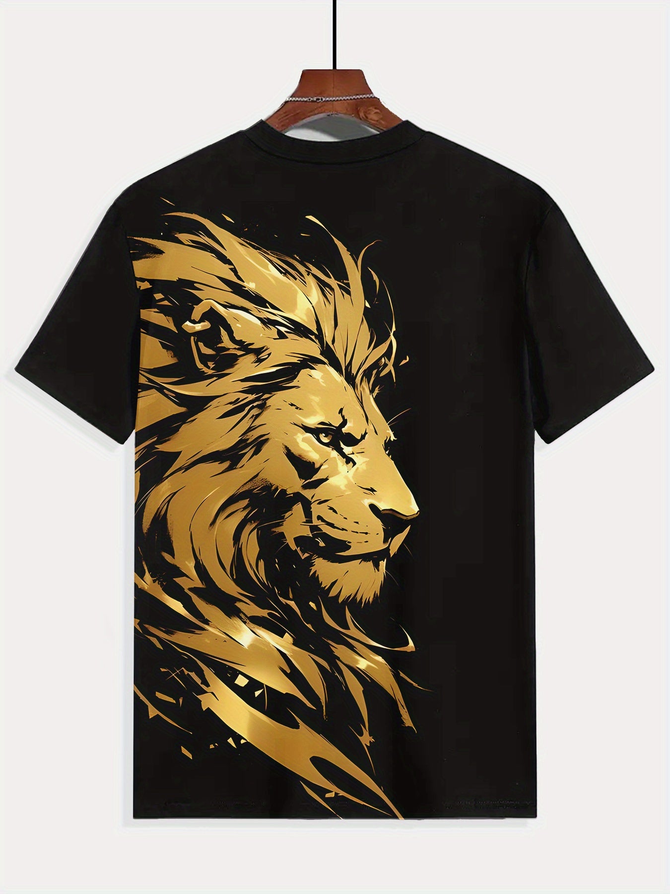 T-Shirt Homme Col Rond Manches Courtes Imprime Lion Numerique Decontracte - 100% Polyester Noir FR S-XXXL