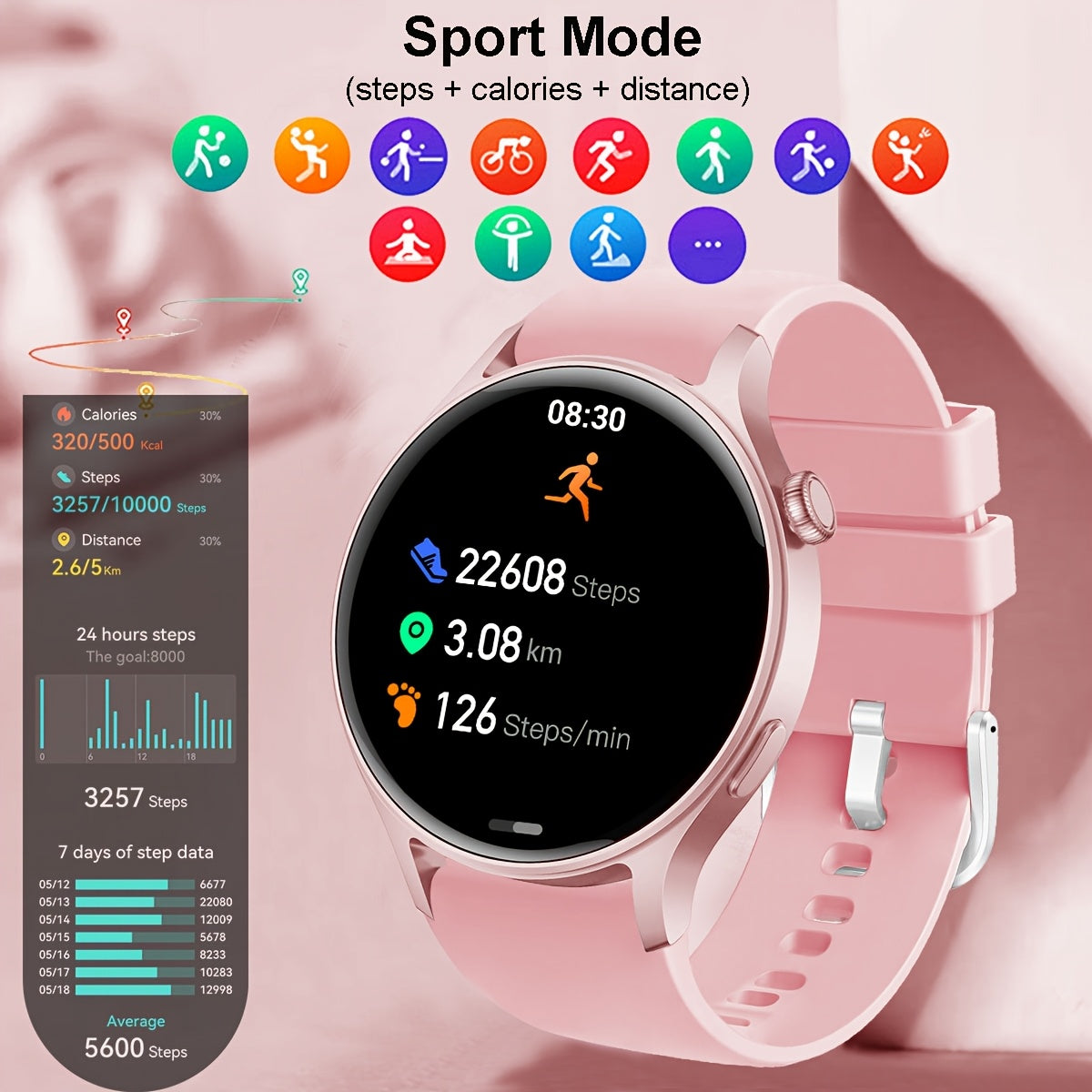 Montre Connectée Femme – Écran AMOLED HD 1,53", Appels Sans Fil, Assistant Vocal & 100+ Apps | IP68