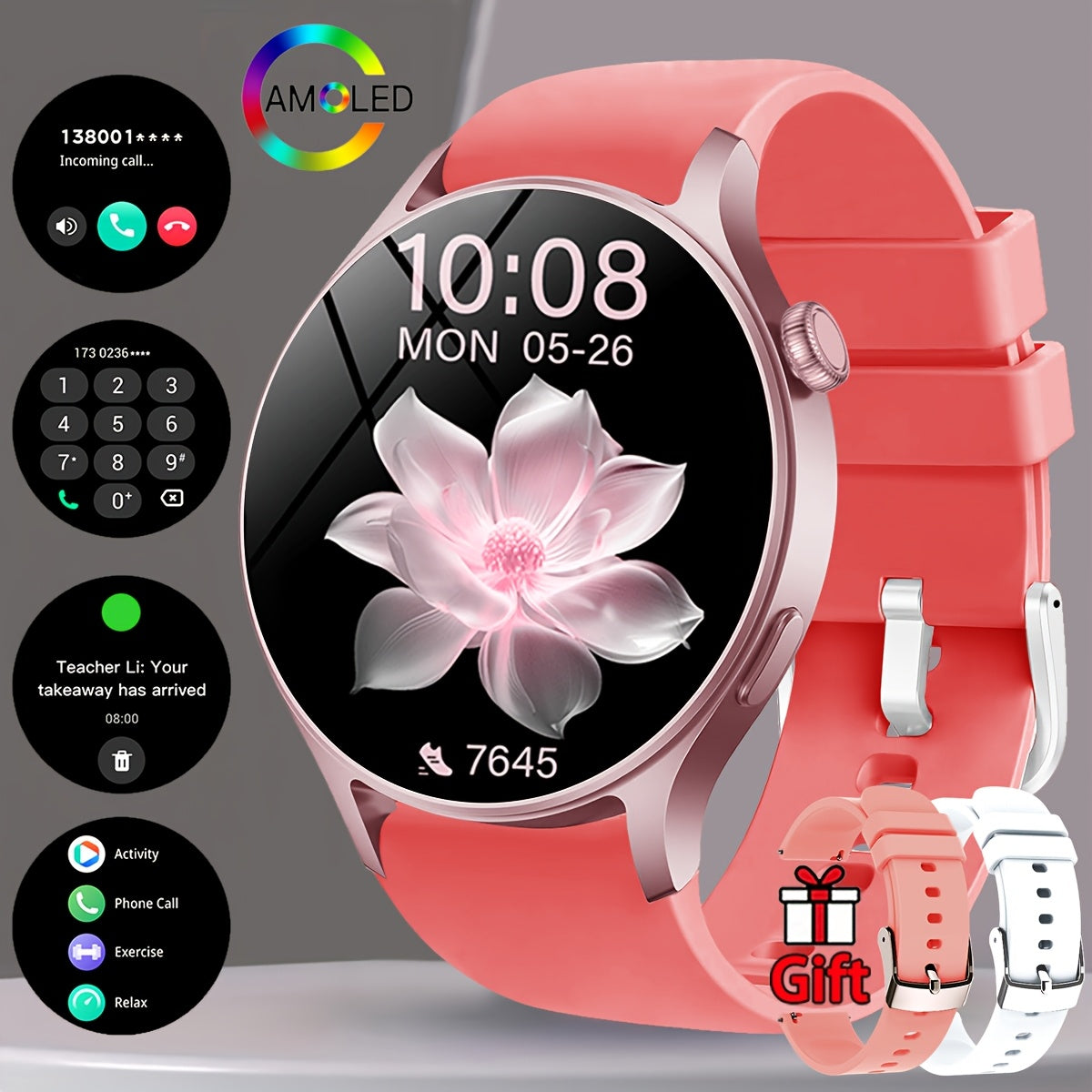 Montre Connectée Femme – Écran AMOLED HD 1,53", Appels Sans Fil, Assistant Vocal & 100+ Apps | IP68