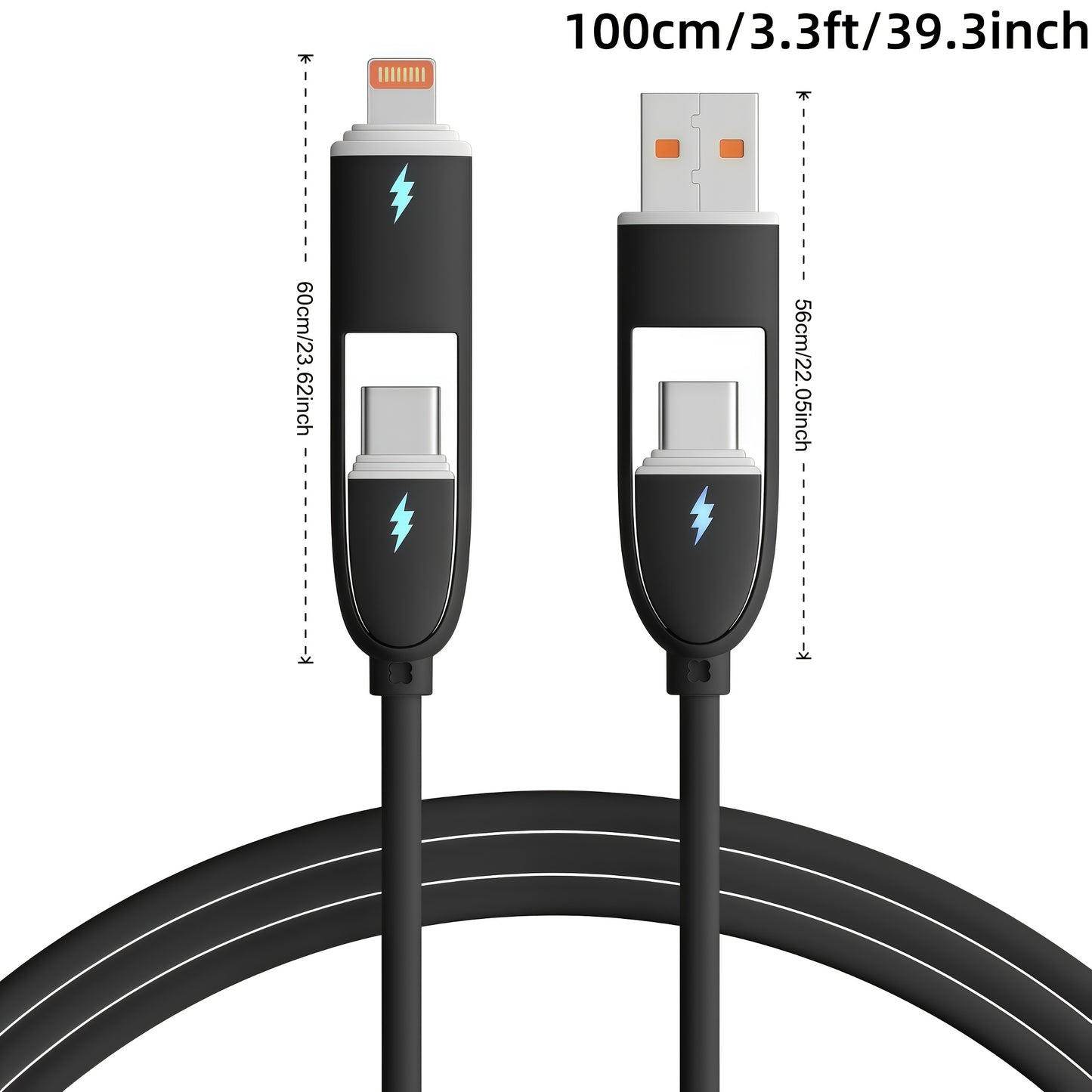 Câble de Charge Ultra-Rapide 4 en 1 – 66W, Type-C vers Lightning, Silicone | ZQJIL