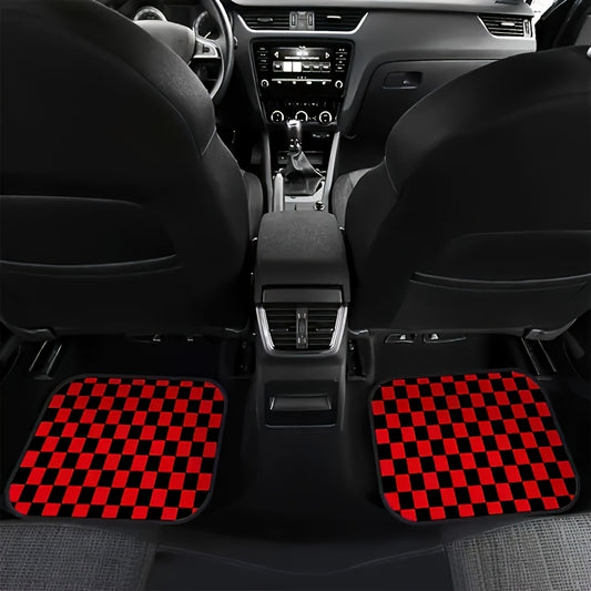 Lot de 4 Tapis de Sol Voiture Rouges À Carreaux – Polyester Résistant Universel