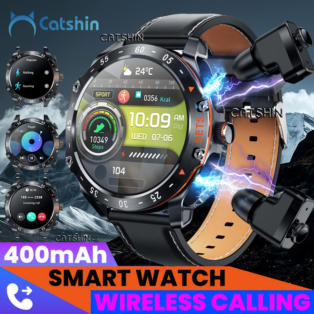 Montre Connectée CatShin 2-en-1 – Écouteurs Sans Fil, Écran IPS HD 3,86 cm, IP67 & 100+ Modes Sportifs