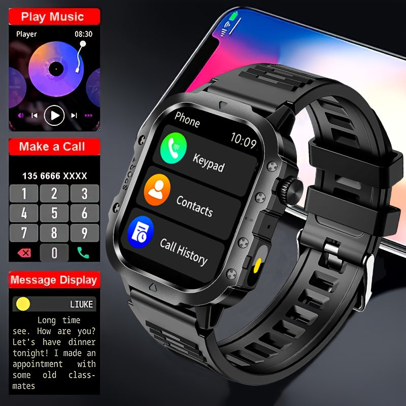 Montre Connectée Homme Paearofero — Cadran Carré 5,1cm, Bracelet Silicone, Appel & Suivi, 3 Coloris