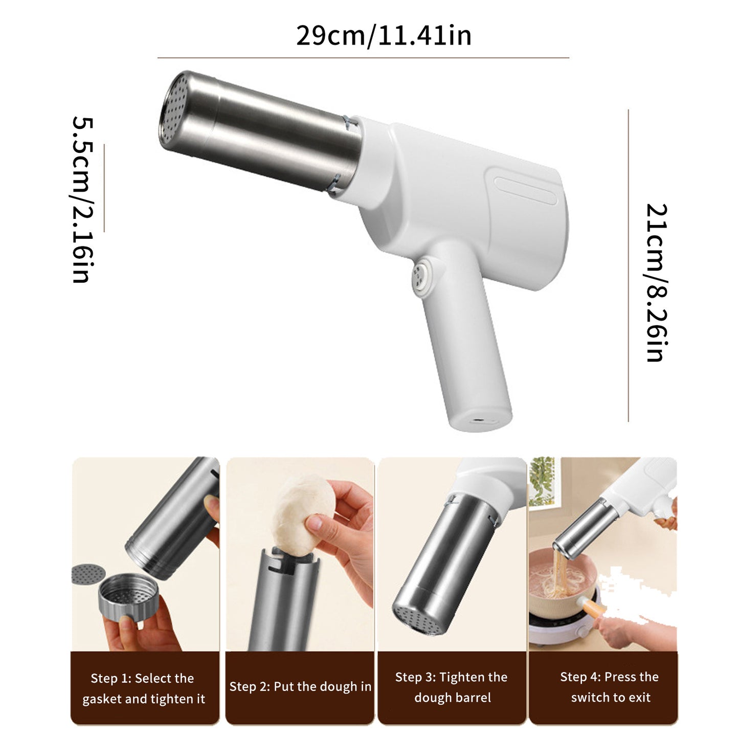 Presse à Nouilles Électrique Sans Fil — Acier Inox 304, Batterie 1500mAh USB, Semi-Automatique